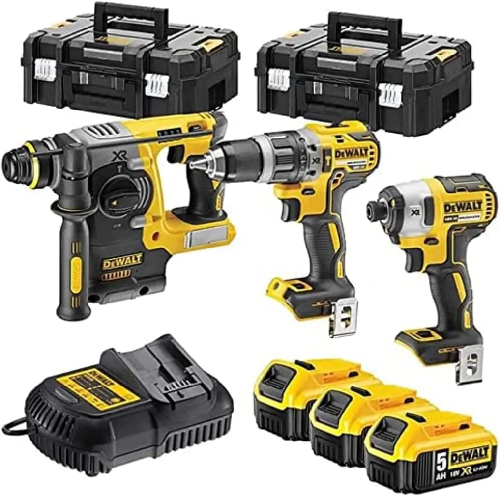 DeWalt Bohrmaschine XR 18 V DCK368P3T-QW, 5 Ah Li-Ion, 3 Batterien, 2 Koffer TSTAK, Werkzeugset Bürstenlos, SDS-Plus, kabellos