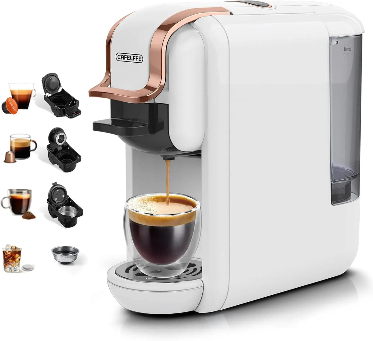 Kaffeemaschine MK-603 CAFELFFE Kapsel, 4-in-1 heiß, kalt, Einzelportions-Espressomaschine, kompatibel mit ESE Pods, Nes Original, schnelles Aufbrühen