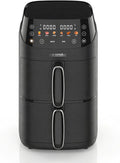 Heißluftfritteuse Arendo - Mini, Mini 2 Kammern, Fassungsvermögen 5 Liter Doppelstock, 2000 Watt, 2 Frittierbehälter inklusive. Abtropfblech