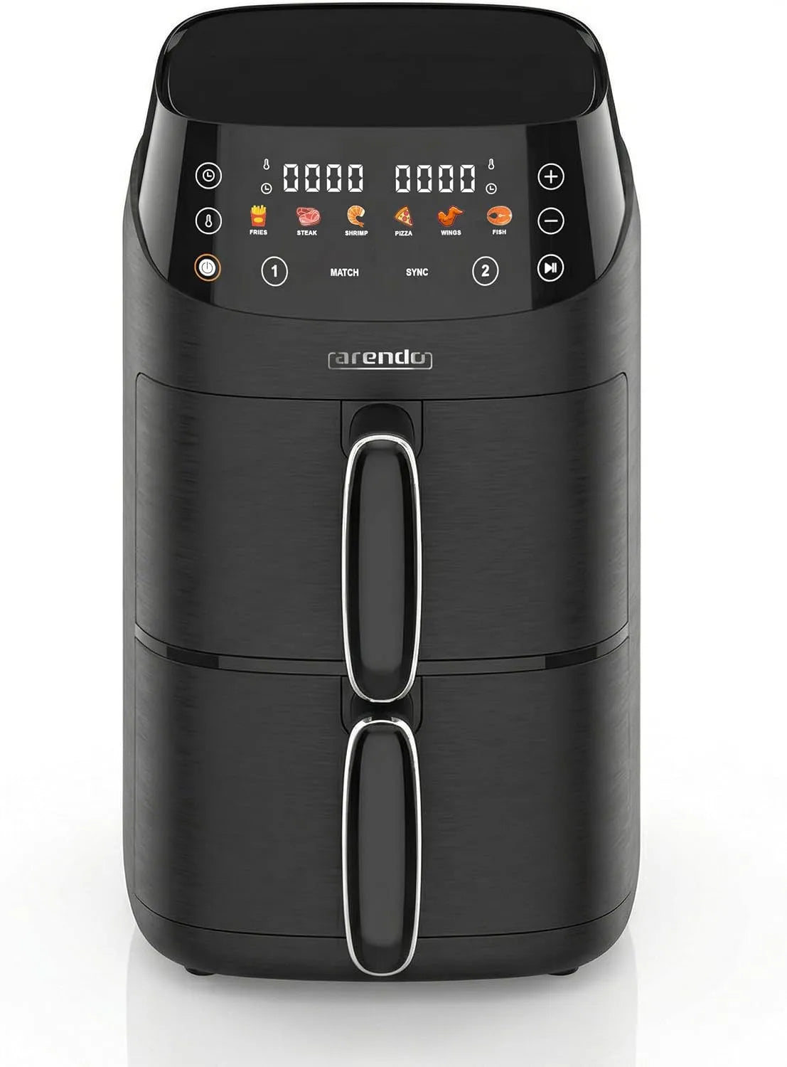 Heißluftfritteuse Arendo - Mini, Mini 2 Kammern, Fassungsvermögen 5 Liter Doppelstock, 2000 Watt, 2 Frittierbehälter inklusive. Abtropfblech
