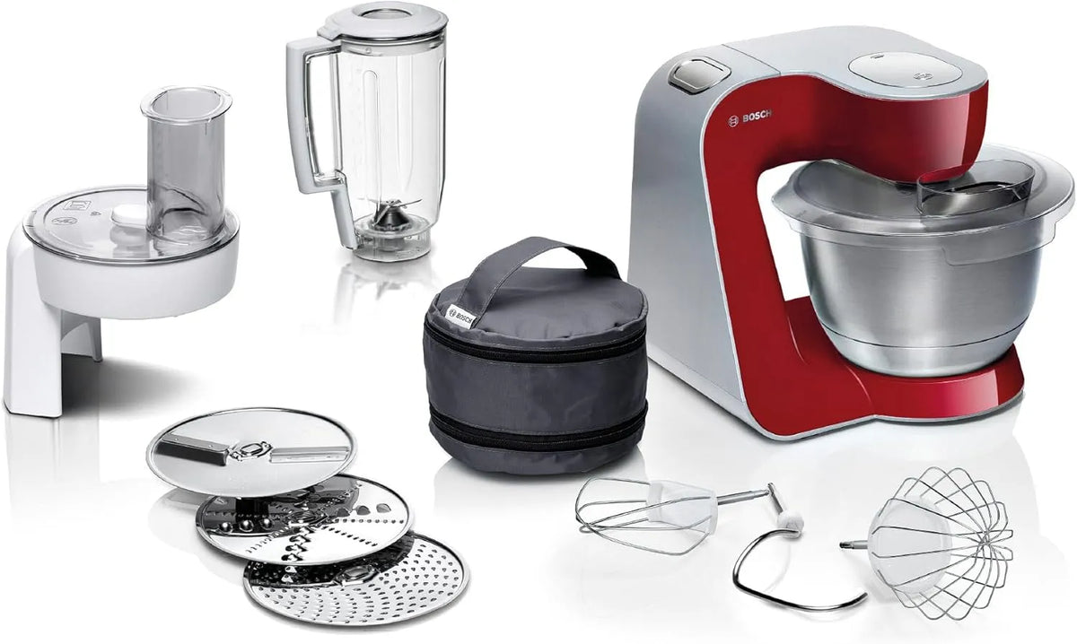 Bosch Küchenmaschine MUM58720, Serie 4, Edelstahl-Schüssel 3,9 L spülmaschinenfest, Mixer 1,25 L, Leistung 1000 W, 3 Scheiben, Planetenrührwerk