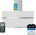 Dunstabzugshaube HERMES8005WM KKT KOLBE A+++, 80 cm 782 cbm, h Kopffreie Wandhaube Edelstahl in Weißes Glas WLAN RGBW-LED-Beleuchtung