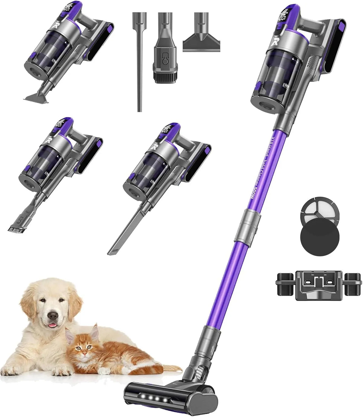 Staubsauger X18 Redkey Akku, Leistung 650W, 80Mins, 8-in-1 Anti-Tangle Kabellos mit Display, Modell 60KPa, LED-Bürste, Intelligenter Automatikmodus