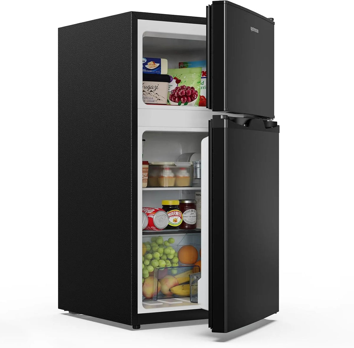 Kühlschrank TM84, Upstreman 84L Kühl Gefrierkombination, mit Gefrierfach oben，39dB Leise und LED Beleuchtung，Kleiner mit 2 Wechselbare Tür
