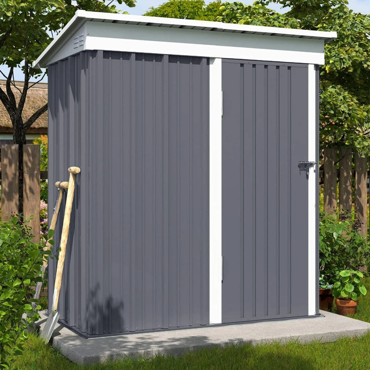 Gartenhaus, 162 x 92 x 180 cm für den Außenbereich, Pultdach, Fahrradgarage, mit 1.5 m², Verzinkter Stahl mit Abschließbarer Tür für Hinterhof