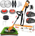 Rasentrimmer Akku, Bürstenloser Freischneider mit 2 4.0Ah, für Garden Trimmen, Spannung 21V mit und Unkrautbürste, orange