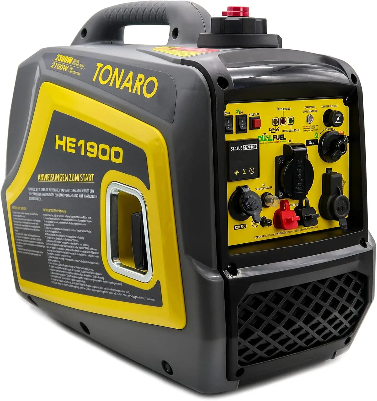 Stromerzeuger, mobiler 2300 Watt Benzin LPG Gas Generator, 4 Takt Notstromaggregat mit AVR-System, Stromgenerator Dual Fuel Inverter