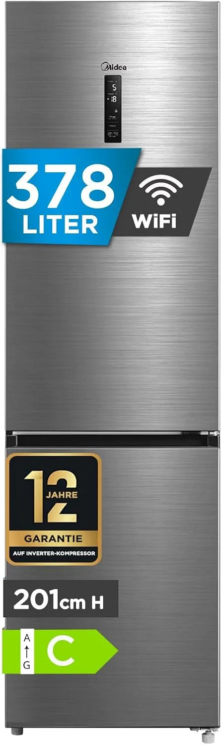 Midea Kompressor MDRB521MIC46A, 201 cm hoch, 59,5 cm breit, 70 cm tiefe, Fassungsvermögen 256 L Kühlteil, Fassungsvermögen 122 L Gefrierteil, 177 kWh