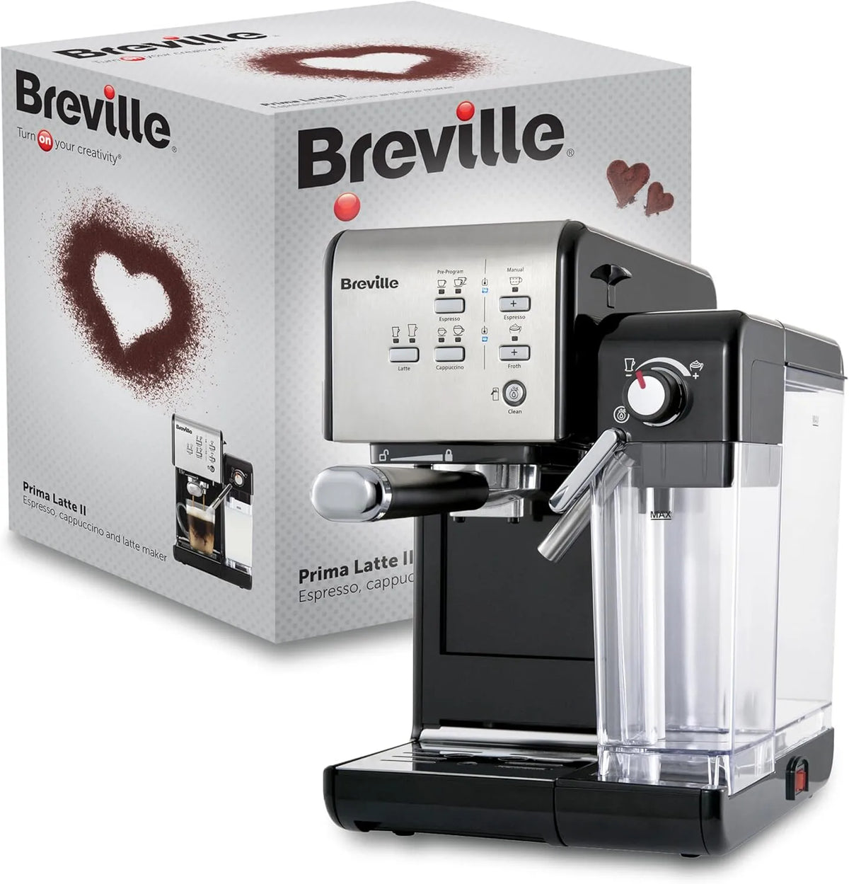 Modell Latte II Espresso 15-bar-Profipumpe VCF108X Breville Prima, Latte- und Cappuccino-Maschine, und Milchaufschäumer, Silber