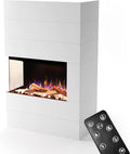 Kaminofen GLOW FIRE, max. 1500 W, Portia linksoffen mit realistischem 3D E-Motion LED-Feuer, 140x90x45, Weiß, Knistereffekt & Timer