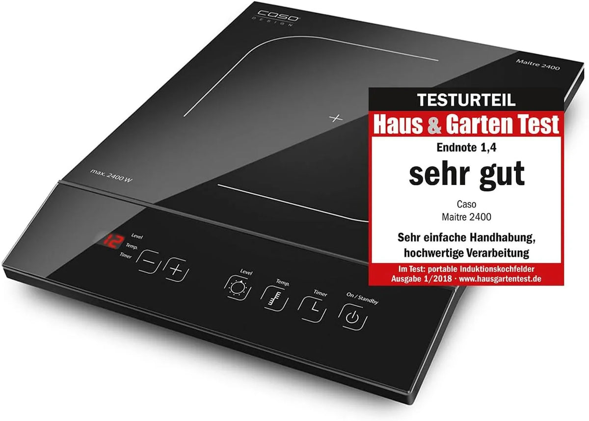 Caso Maitre Induktionskochplatte 2400, für Töpfe Ø 12–26 cm, 60–240 °C, Leistung W, Digitalanzeige, modernes Design & Überhitzungsschutz, 2400 W