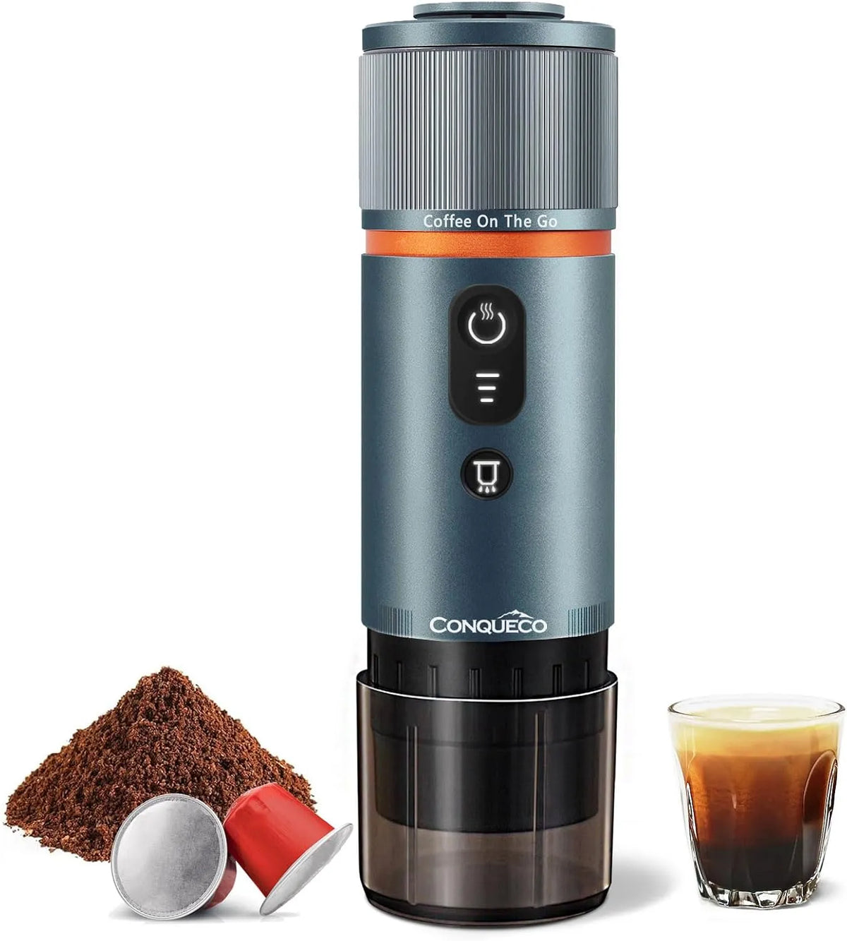 Kaffeemaschine CONQUECO, Mini Mobile kapselmaschine Unterwegs fur Wohnmobil Lkw, NS Kapsel Kompatibel, Rauchblau
