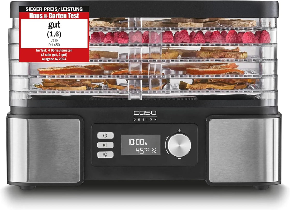 Caso DH 450 Dörrautomat DH 450 D, Timer einstellbar von 0,5 ‐ 48 h, Temperatur individuell einstellbar von 30 ‐ 70 °C, für z.B. Obst, Gemüse