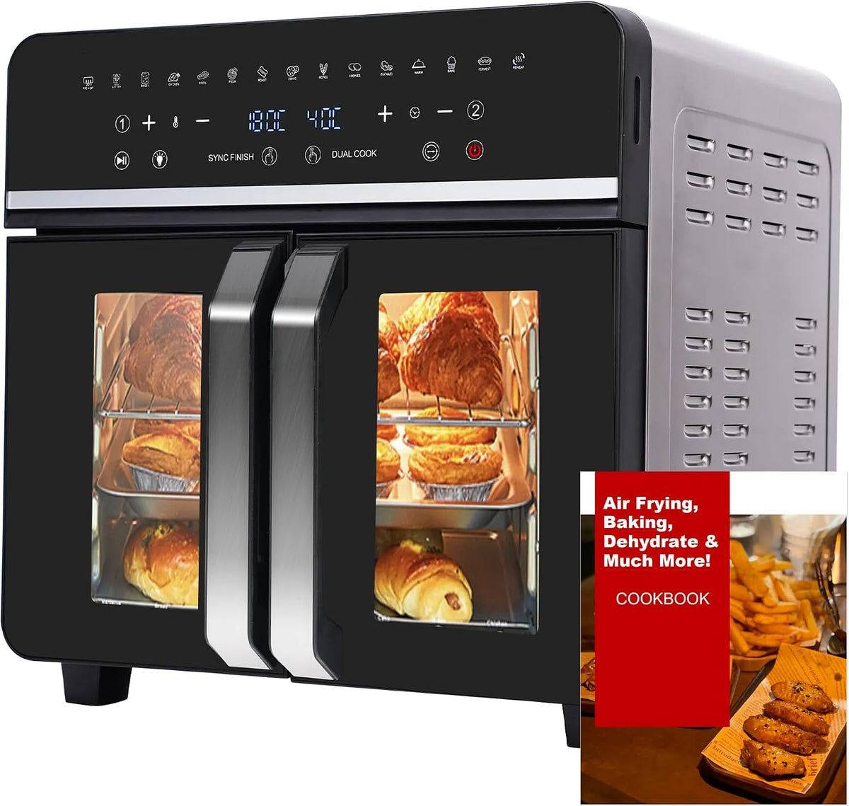 Heißluftfritteuse, 11 Zubehöre, Fassungsvermögen 23L Minibackofen Air fryer, mit Rezeptbuch