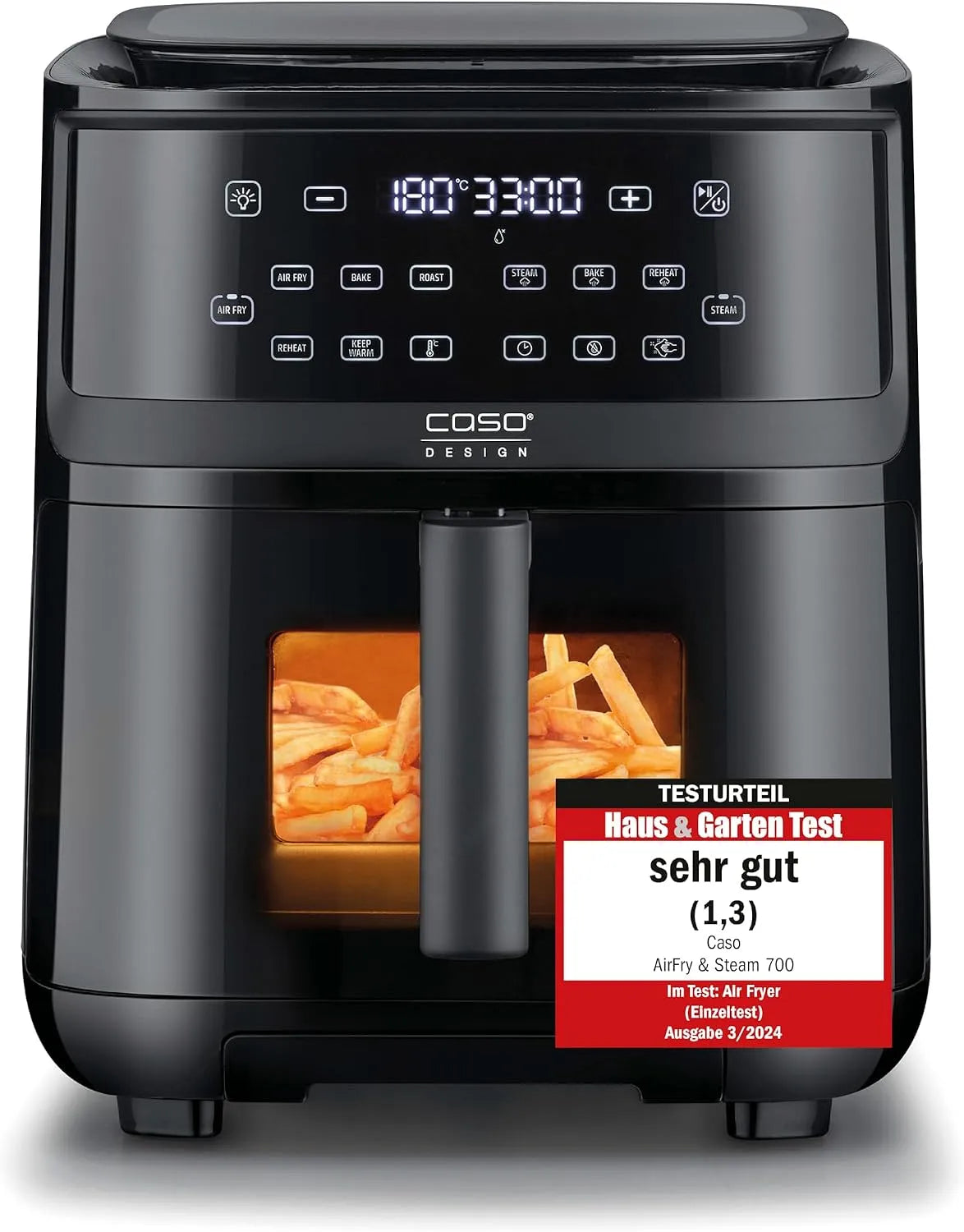Caso Heißluftfritteuse, AirFry & Steam 700, extra großes Korbvolumen 7 Liter, Fritteuse ohne Öl, und Dampfgarer, Testurteil: Sehr Gut, Fett