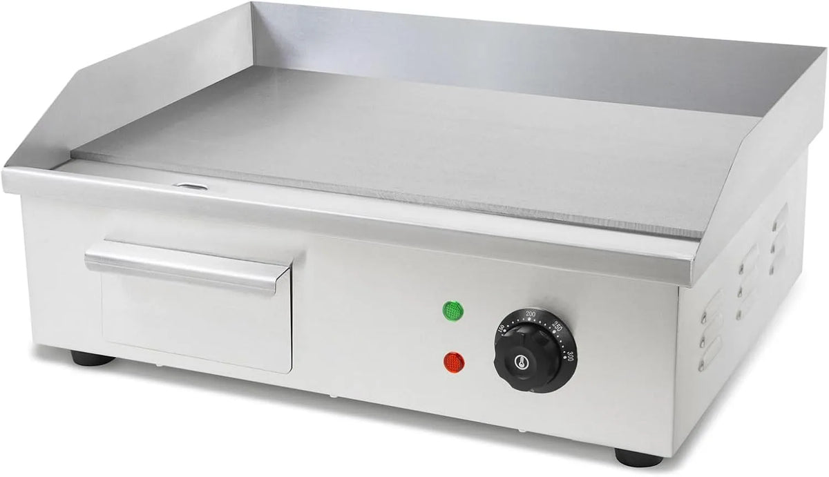 Grill Grillplatte Bratplatte Plancha, Elektrisch 3000W aus Edelstahl Grillfläche Flach 55x35cm, Temperatur 50-300°C, Spritz & Wärmeschutz, Thermostat