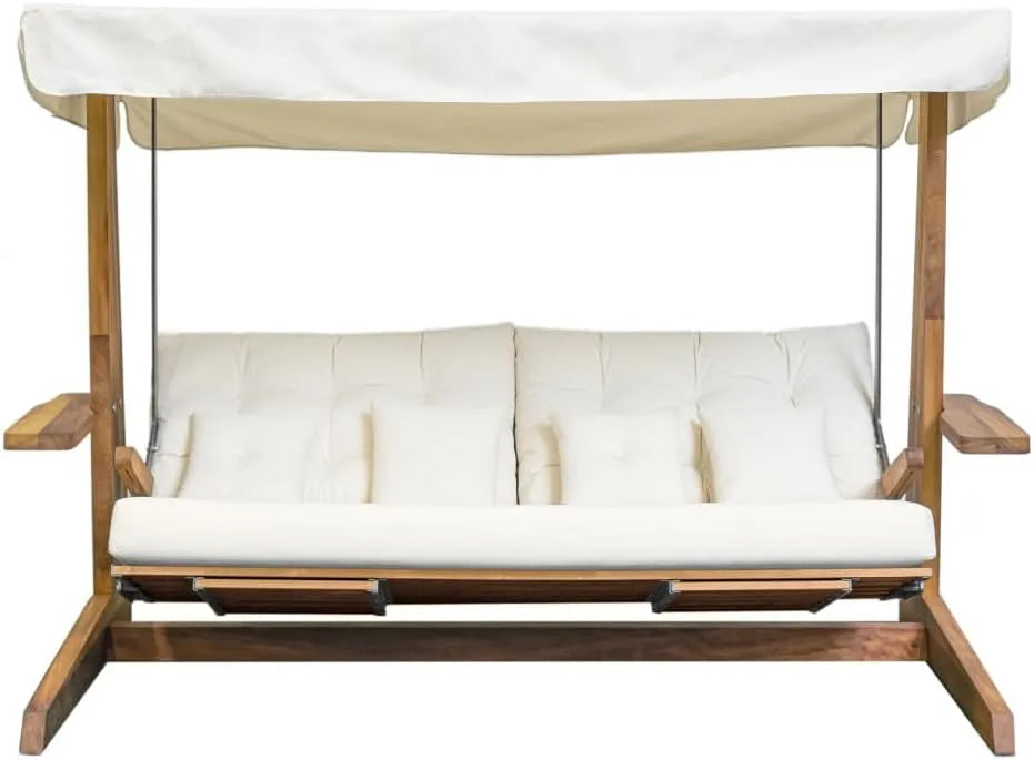 Luna 2600 WESTMANN Hollywoodschaukel, Holzschaukel für bis zu 4 Personen inklusive Sonnenschutz, 260x139x195 cm Beige