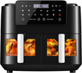 Heißluftfritteuse 4.5L+4.5L, Airfryer 9-in-1, Backofen XXL ohne Öl, Heißluft-Backofen mit Touchscreen, LLIVEKIT 9L 2 Kammern mit Sichtfenster