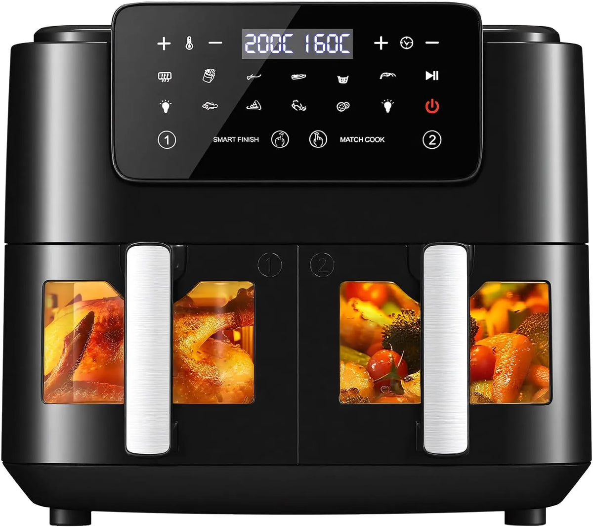 Heißluftfritteuse 4.5L+4.5L, Airfryer 9-in-1, Backofen XXL ohne Öl, Heißluft-Backofen mit Touchscreen, LLIVEKIT 9L 2 Kammern mit Sichtfenster