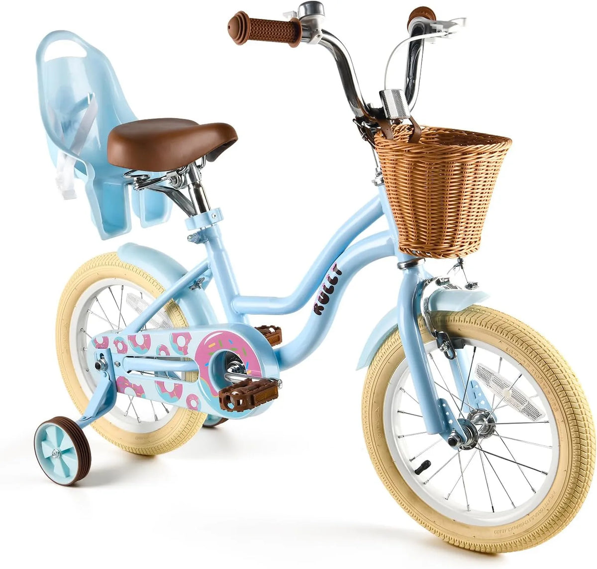 Fahrrad, RULLY Kinderfahrrad für Mädchen, Korb & Puppensitz, Pink, Blau, für Kinder von 2–7 Jahren, Laufrad mit Stützrädern, Verstellbarer Sitz, Lila