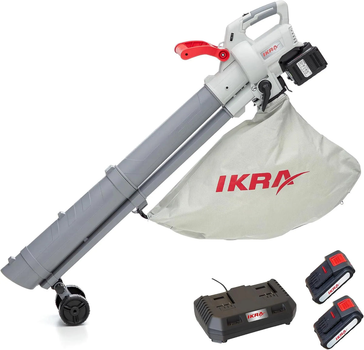 Laubbläser 3in1 IKRA Akku, Laubsauger IALS 2-20 inklusive. 2X Akku 20V 2,0Ah & Doppel-Schnellladegerät