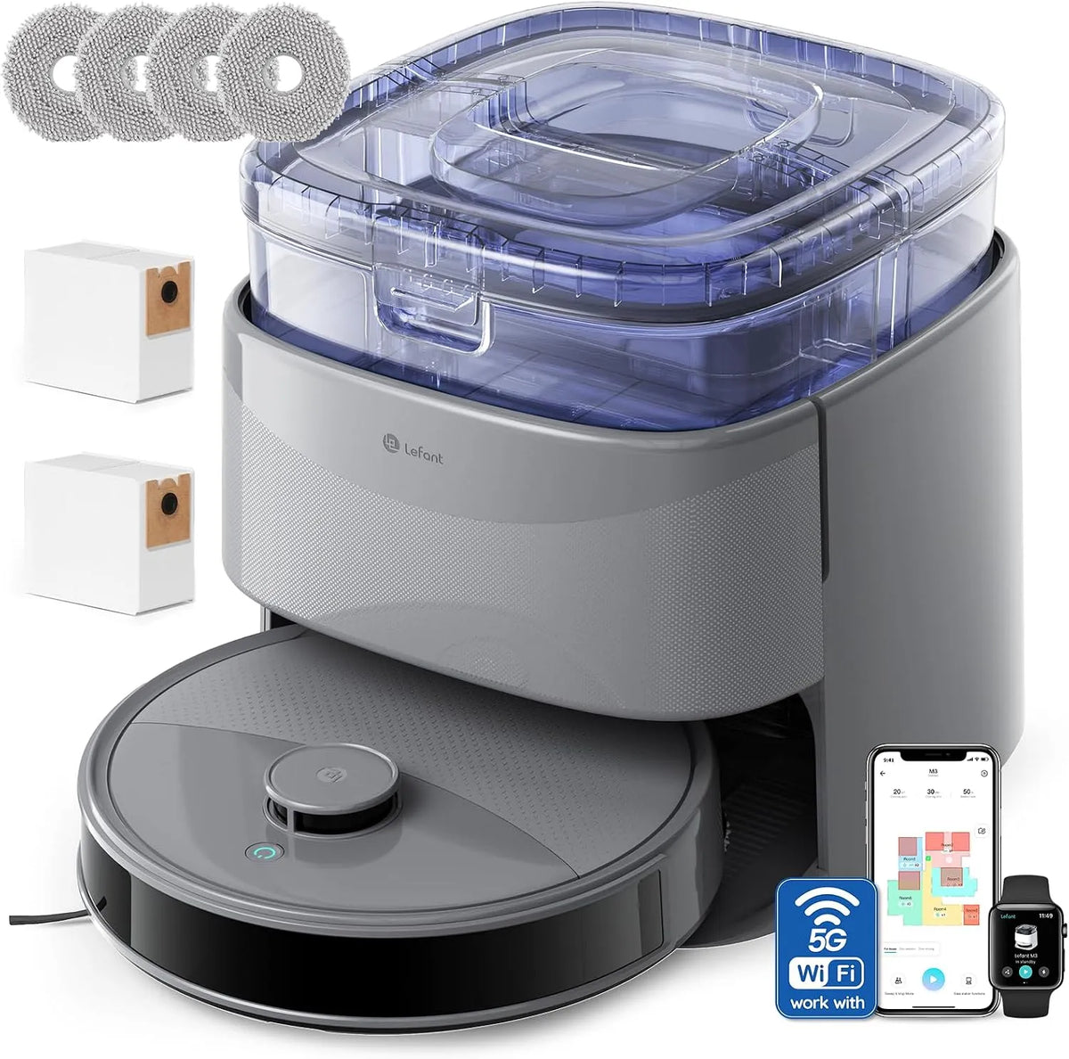 Saugroboter 12000 220Mins, Anheben des Wischmopps Max, Vermeiden von Hindernissen, LiDAR Navigation, App und Alexa, Automatisches Andocken, WLAN